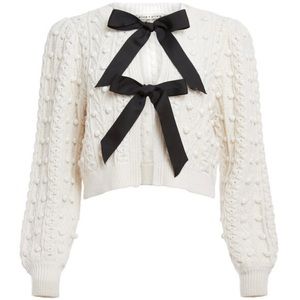 Alice + Olivia Kitty Puff-sleeve Bow-tie Cardigan - Size XS